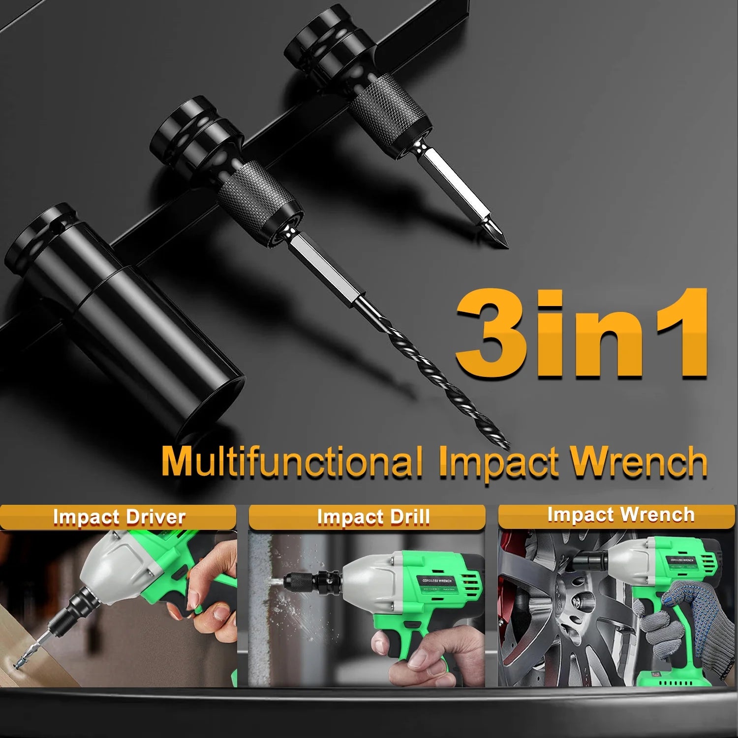 Cordless Impact Wrench 1/2 430N.m 2400 RPM Brushless with 4000 mAH Battery Fast Charger 6 Sockets Tool Bag F383846