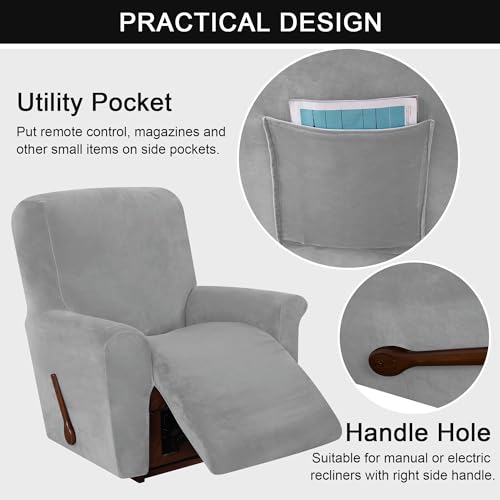4-Pieces Velvet Recliner Chair Cover with Pocket H93831