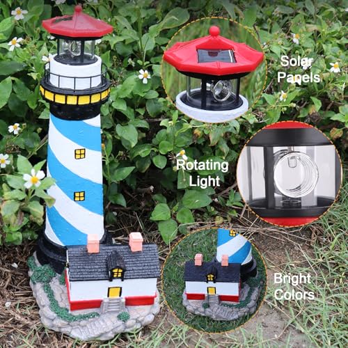 18" Solar Lighthouse with Rotating Beacon, Waterproof Outdoor Garden Decor (Black) H14931