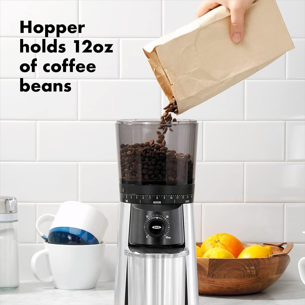 Silver Steel Conical Burr Coffee Grinder, 1.7 Qt Container C135572