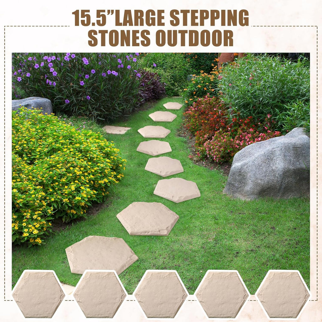 20 Packs 15.5 Inch Resin Beige Stepping Stones with Ground Stakes M8050