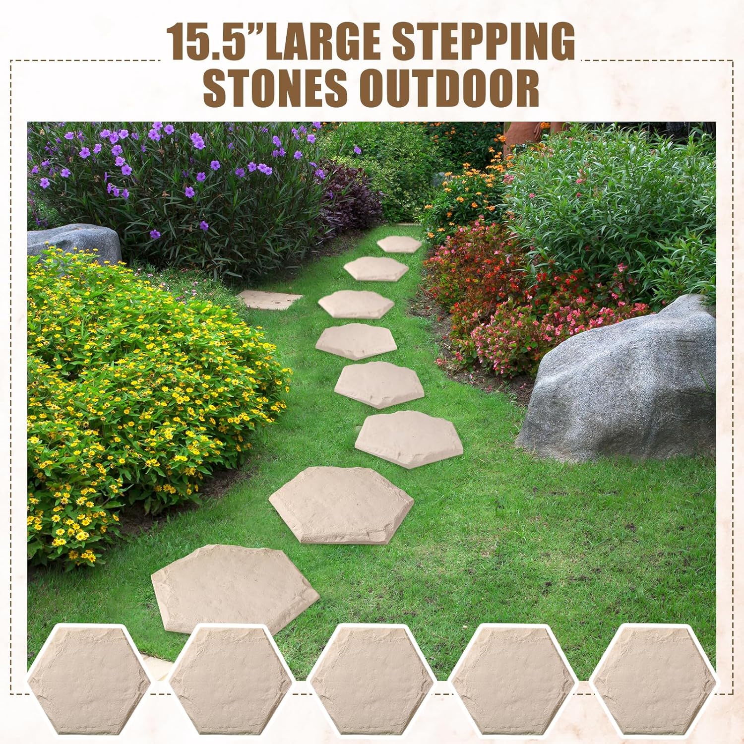 20 Packs 15.5 Inch Resin Beige Stepping Stones with Ground Stakes M8050