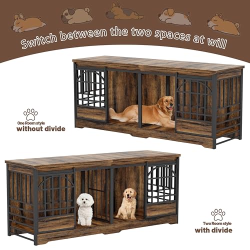 Brown Double Dog Crate Furniture with Divider J16053