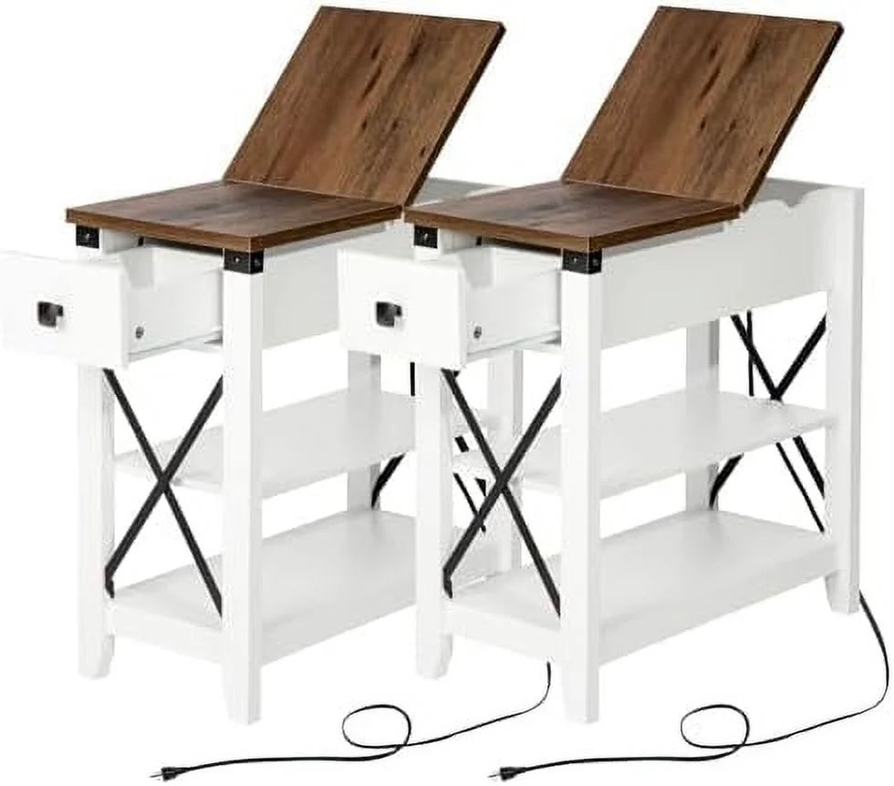 Oak Narrow End Table with Charging Station B760139