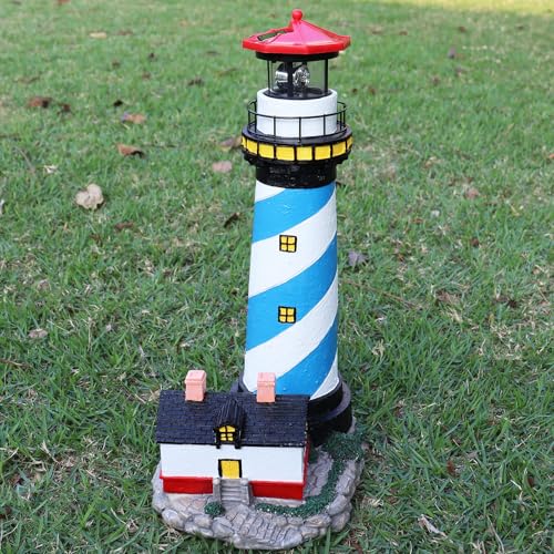 18" Solar Lighthouse with Rotating Beacon, Waterproof Outdoor Garden Decor (Black) H14931