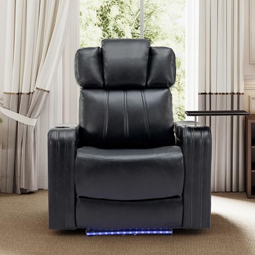 Dark Blue Power Recliner with Cup Holder Bluetooth Speaker LED Lights USB Ports Tray Table Storage G551