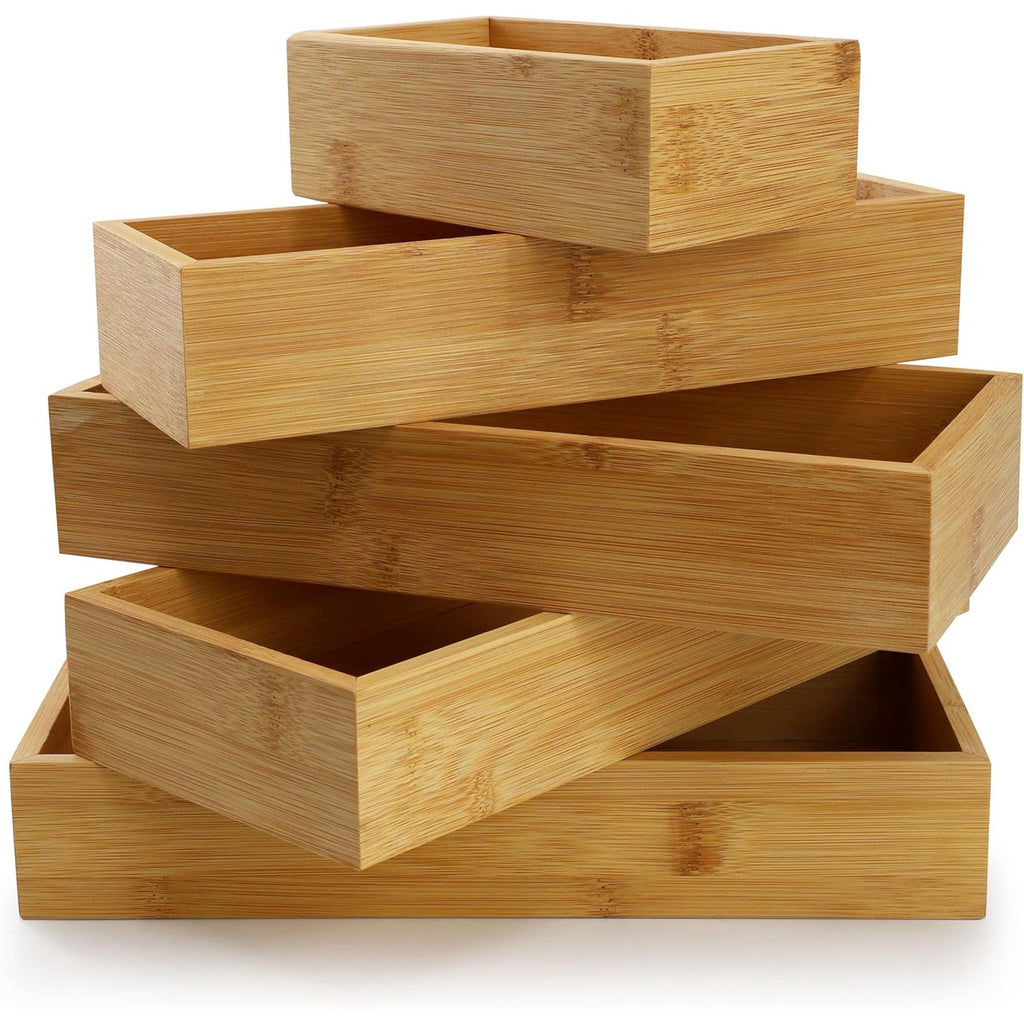 5 Piece Bamboo Wood Drawer Organizer Tray S335263
