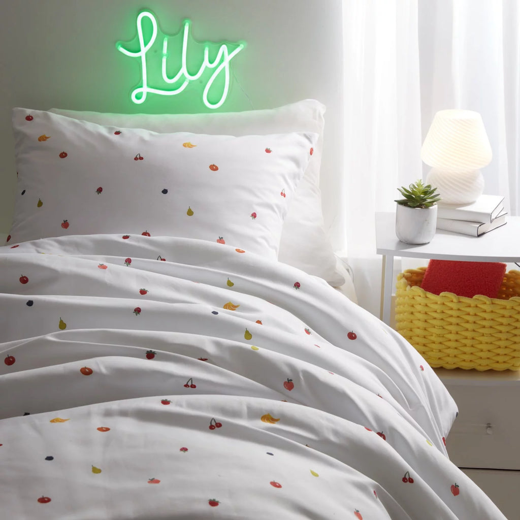 White & Rainbow Fruits Full/Queen Comforter and Sham Set C3833