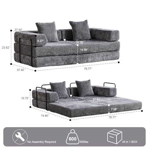 Beige Corduroy Convertible Sleeper Sofa Bed with Cylindrical Pillow R720