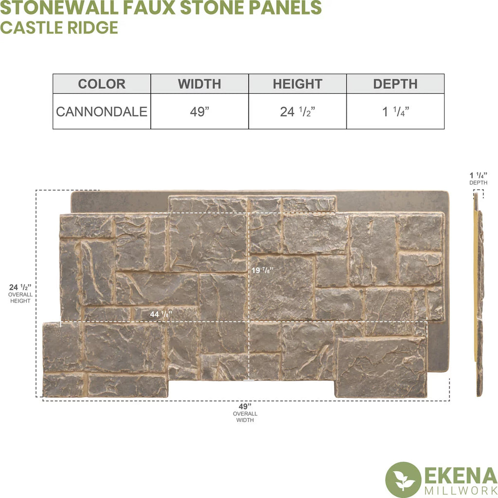 49"W x 24 1/2"H x 1 1/4"D Faux Stone Siding Panel B6199