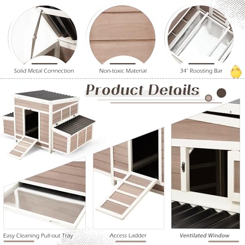 56" Large Wooden Chicken Coop with 6 Nesting Boxes R26789