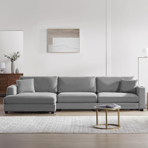 Beige Oversized Corduroy L Shaped Sectional Sofa with Chaise F576761