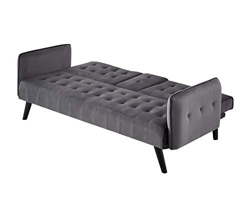 Blue Velvet Upholstered Futon Sofa Bed with Center Console and Cupholders S651281