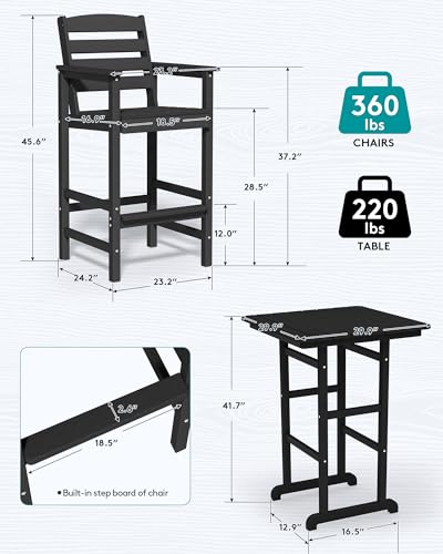 5 Pieces HDPE Adirondack Bar Chairs Set with Bar Pub Table, Black W61007
