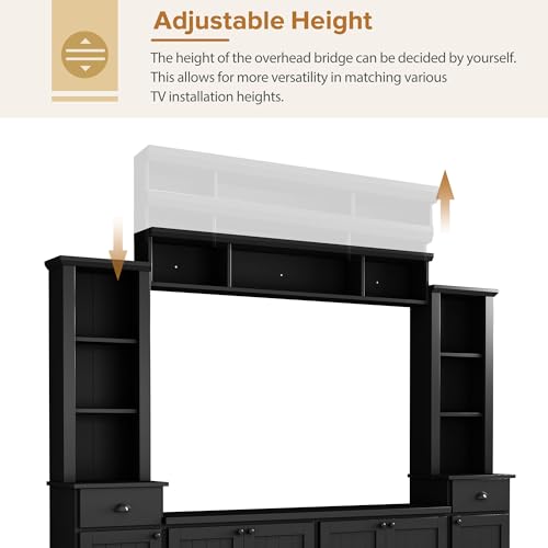 Black TV Stand Set with Storage Cabinets, Drawers and Shelves Q299