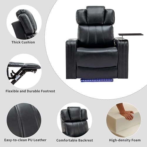 Dark Blue Power Recliner with Cup Holder Bluetooth Speaker LED Lights USB Ports Tray Table Storage G551