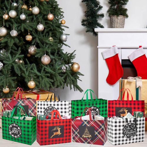 24 Pack Assorted Sizes Non-Woven Christmas Gift Bags with Handle O19789