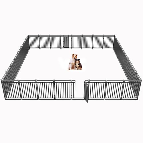 40" Height 16 Panels Metal Dog Playpen Black-Silver J10519