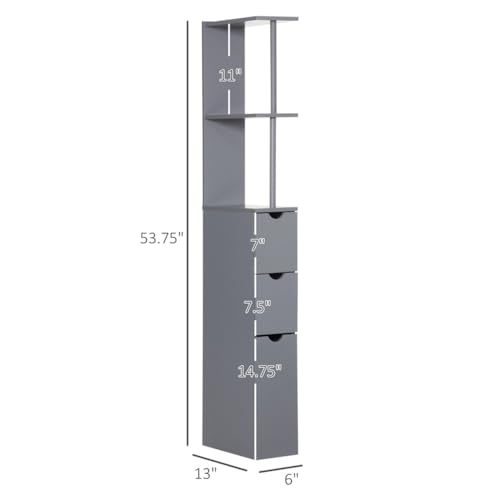 Slim Bathroom Cabinet with 3 Drawers Narrow Tall Freestanding Storage Shelf O45731