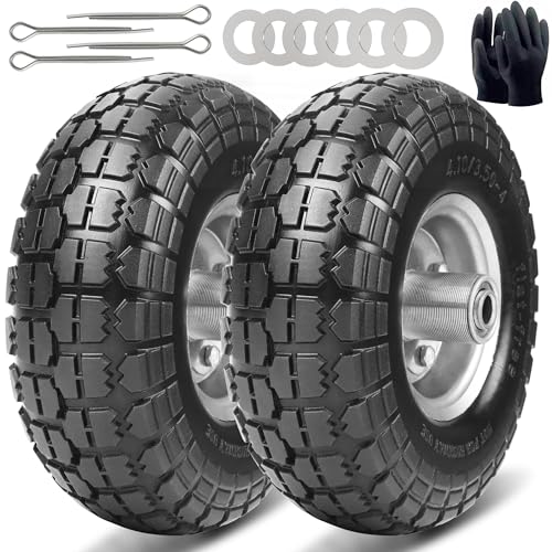 10 Inch 2 Pack Solid Rubber Flat Free Tire and Dolly Wheel with 5/8" Axle L351886