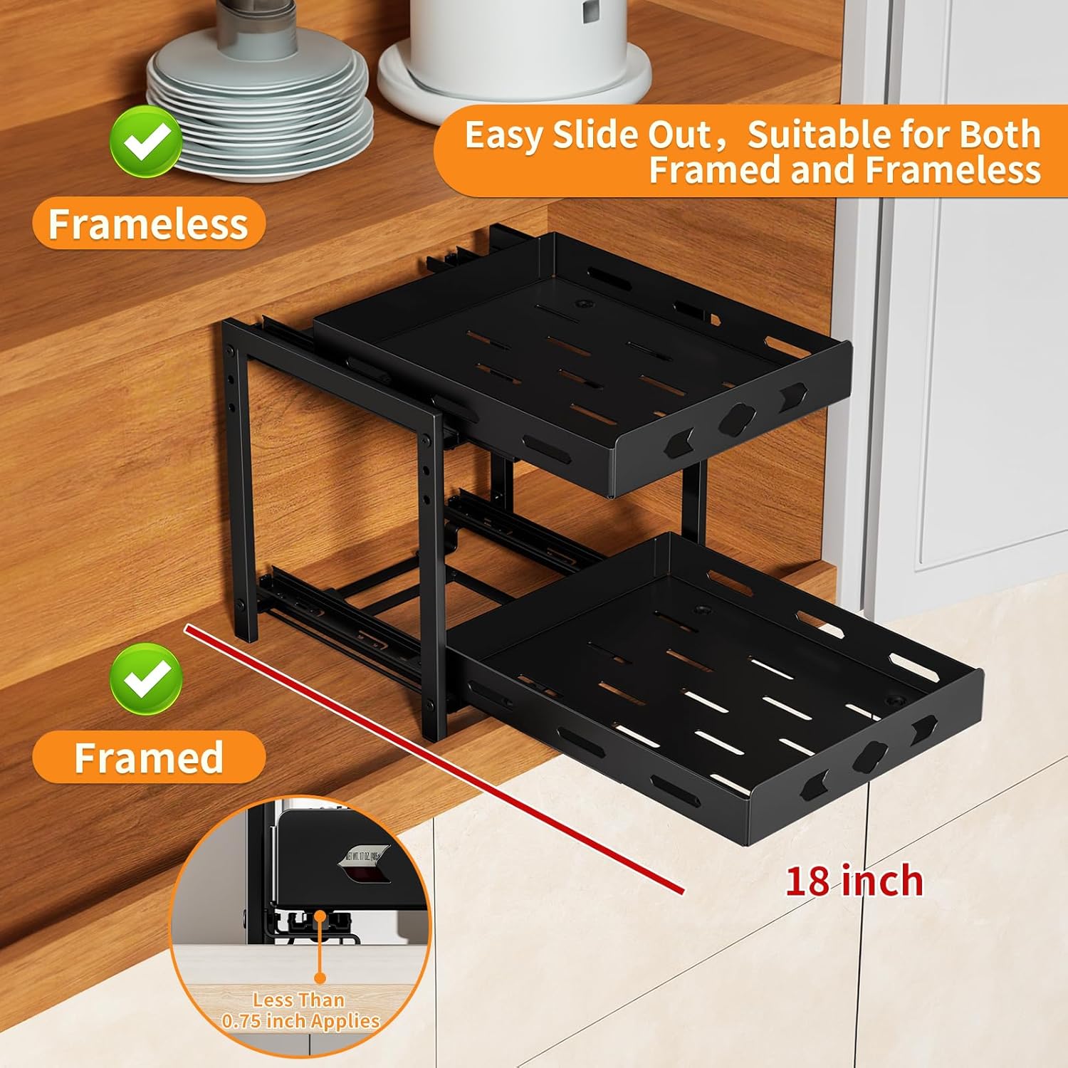 2-Tier Heavy Duty Slide Out Spice Rack, Black O149