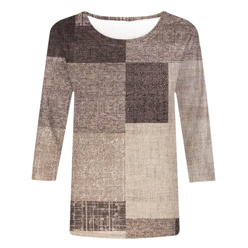 Womens 3/4 Length Sleeve Color Block Tunic Tops Plus Size T Shirts L947