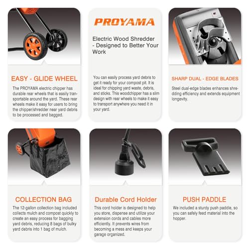 Electric Wood Chipper with Collection Bag, 1.7 Inch Cutting Capacity C726