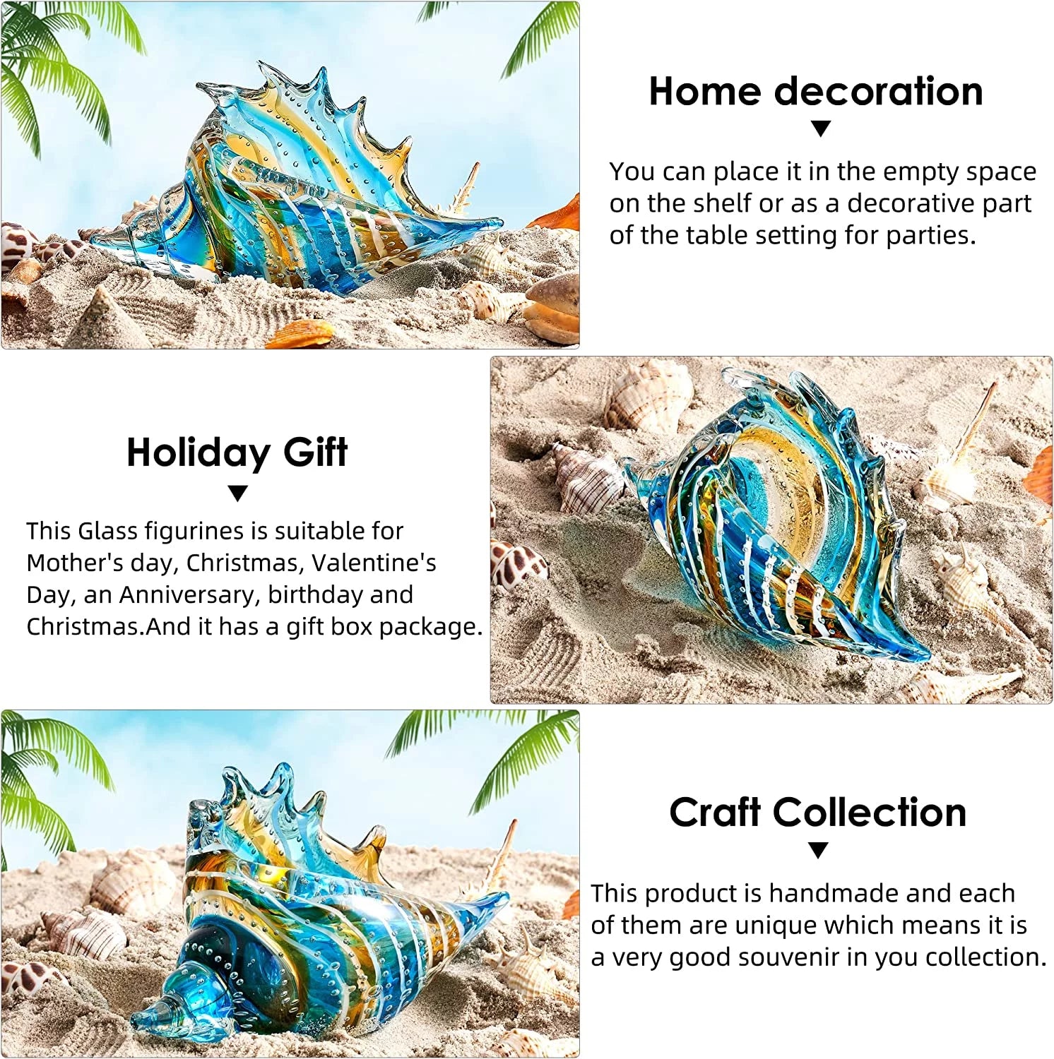 Hand Blown Glass Conch Figurines V40078