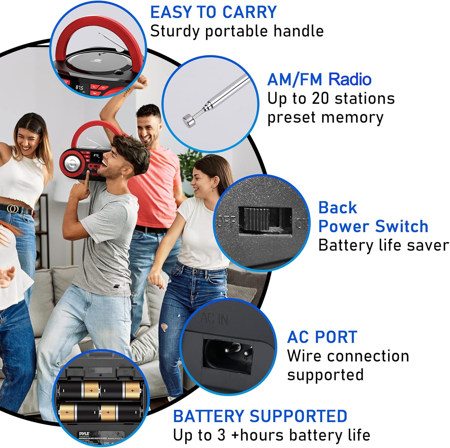 Red Black Portable CD Player Bluetooth Boombox Speaker P3472