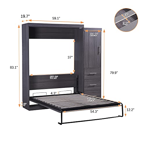 White Wooden Queen Size Murphy Bed with Shelf D657854