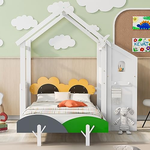 Twin Size Solid Wood House Bed with Desk Z419