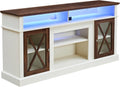 White TV Stand with Glass Barn Door and Adjustable Storage Shelves F9125