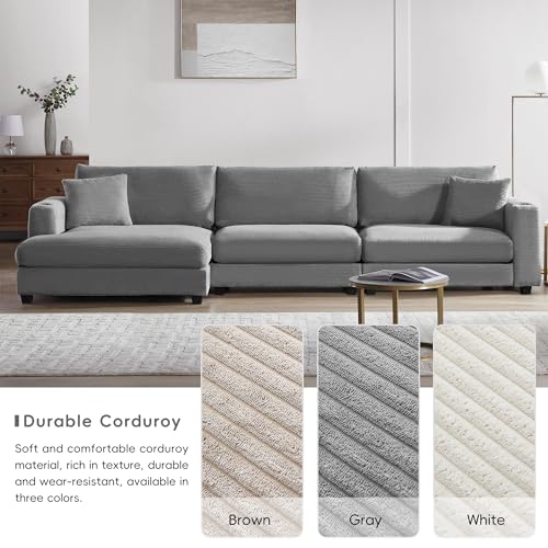Beige Oversized Corduroy L Shaped Sectional Sofa with Chaise F576761
