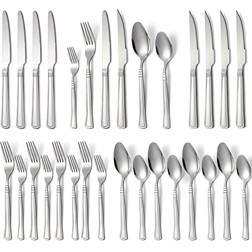 24-Piece Stainless Steel Flatware Set with Steak Knives Service for 4 B438