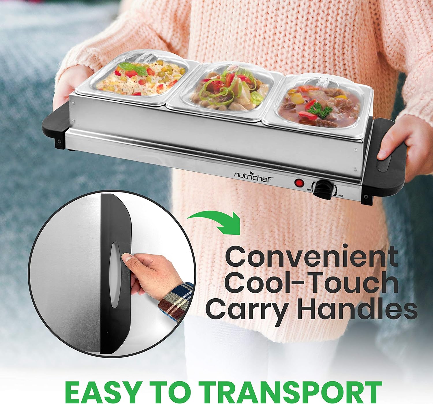 Stainless Steel Buffet Warmer Server with 3 Trays Y3778