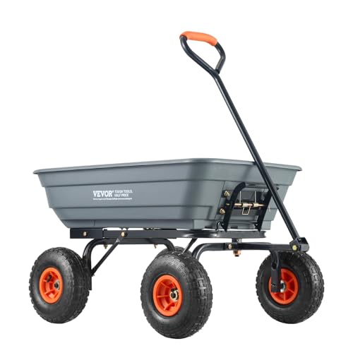 Gray 4 Cu.Ft. 600lbs Poly Garden Cart Dump Wagon with Steel Frame D147