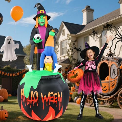 8ft Halloween Inflatable Witch Yard Decor with Built-in LED Lights Z866158