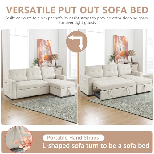 Light Gray Chenille Reversible Sleeper Sectional Sofa with Storage Chaise X115