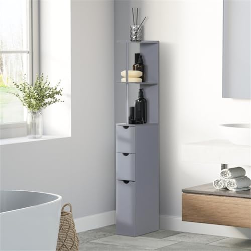 Slim Bathroom Cabinet with 3 Drawers Narrow Tall Freestanding Storage Shelf O45731