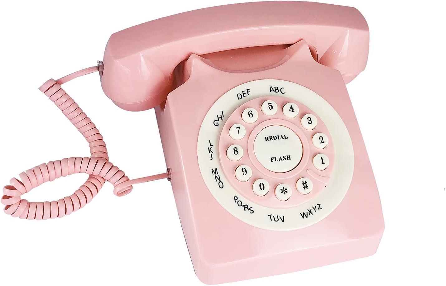 Pink Retro Rotary Corded Desk Phone E571