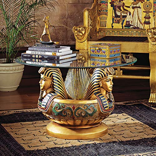 Three Heads of Tutankhamen Egyptian Coffee Cocktail Table, 31 Inch C7167