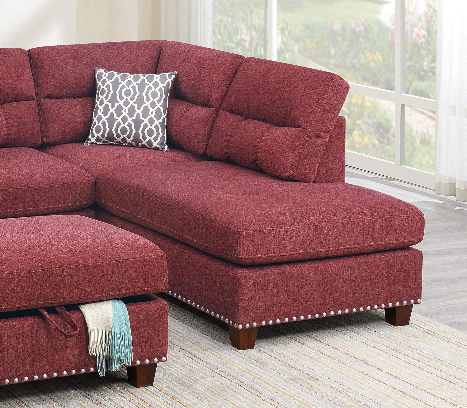 Red Velvet Sectional Sofa T36041
