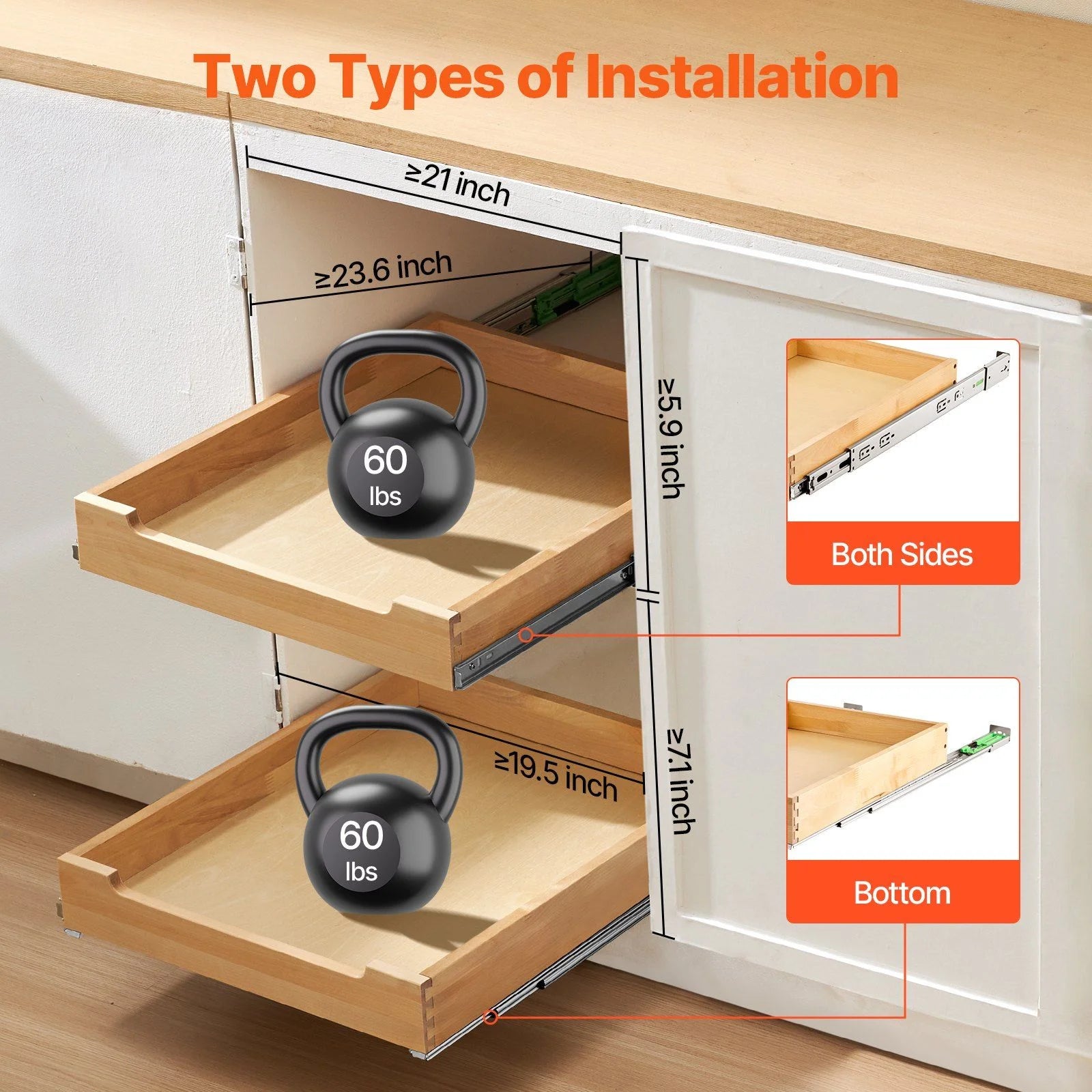 20-inch Wide Wood Drawer, 21-inch Deep, Soft Close Slide Out Shelf W8904