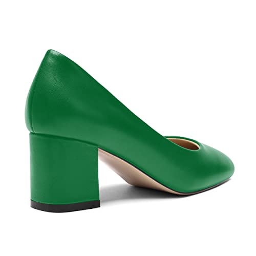 Matte Leather Round Toe Chunky Low Heel Pumps Shoes 2.2 Inch Q217