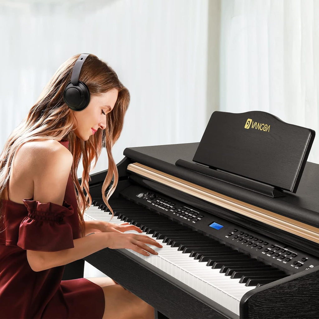 88 Key Weighted Digital Piano Bundle with Furniture Stand, Slide Key Cover, Black T39755