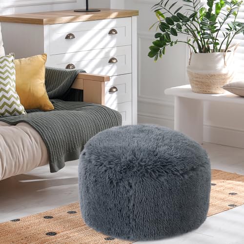 Round Stuffed Plush Faux Fur Pouf Ottoman Q471