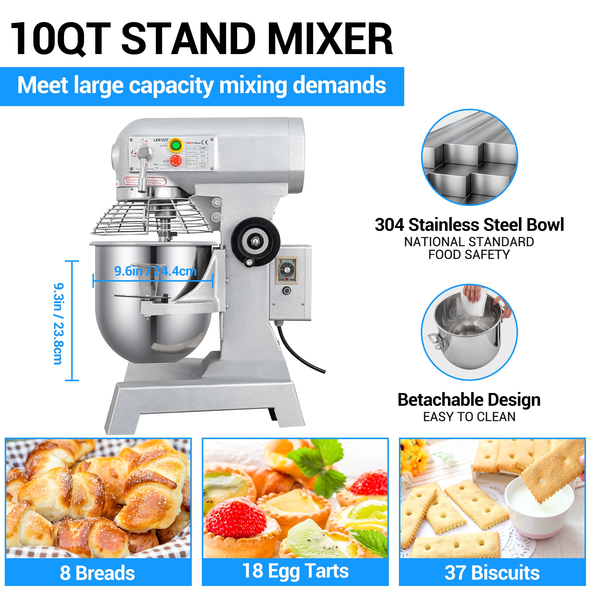3-Speed Commercial Stand Mixer 10qt 500W C85303