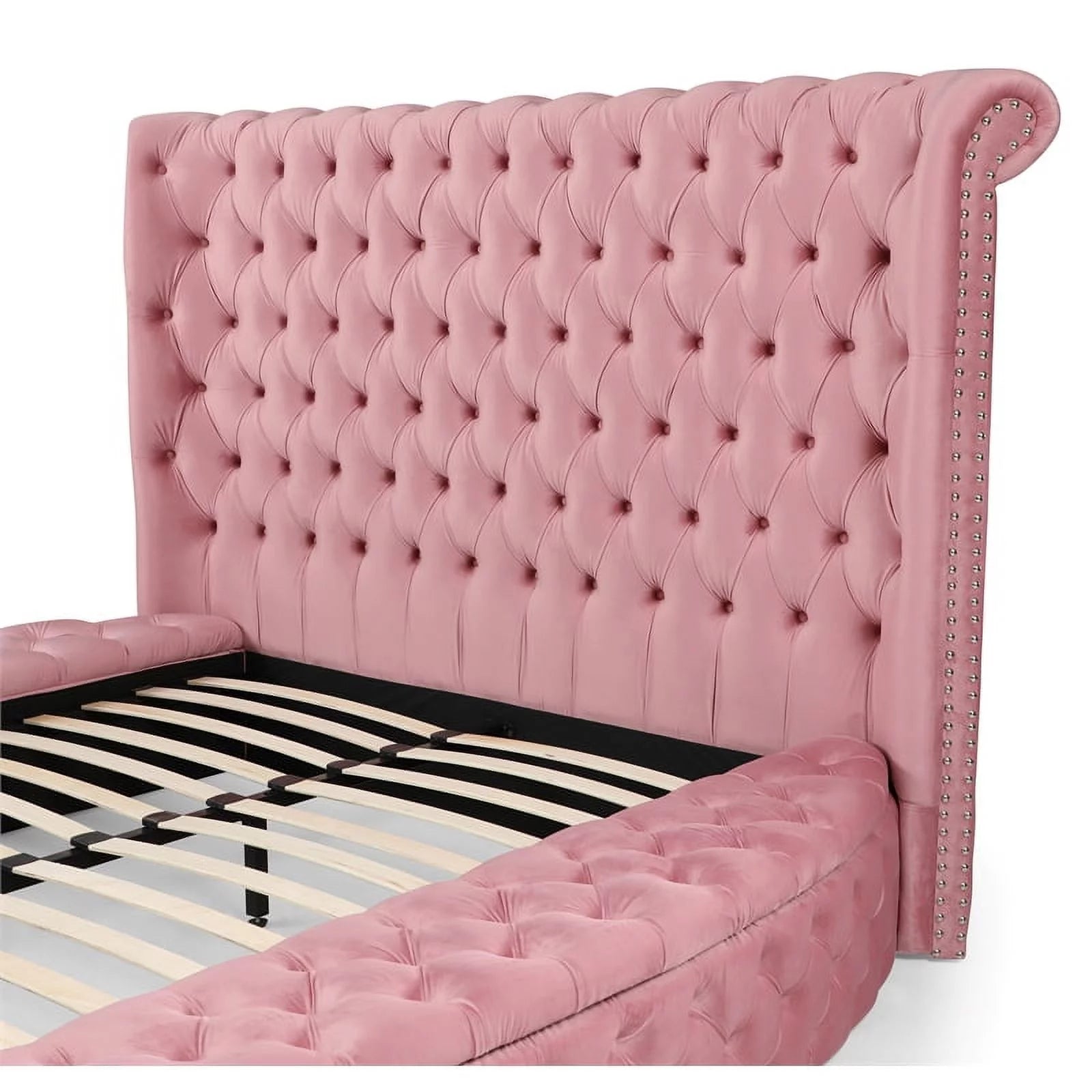 Pink Velvet Upholstered Queen Bed J6964