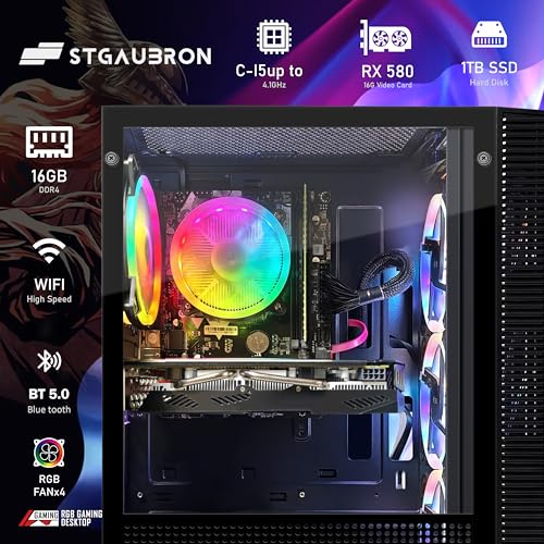 Gaming PC Desktop Computer, Intel Core I7 up to 3.9 GHz, Radeon RX 580 8G, 16G RAM, 512G SSD, WiFi, Bluetooth 5.0, RGB Fan x6, RGB BT Sound Bar, Windows 10 Home S9718