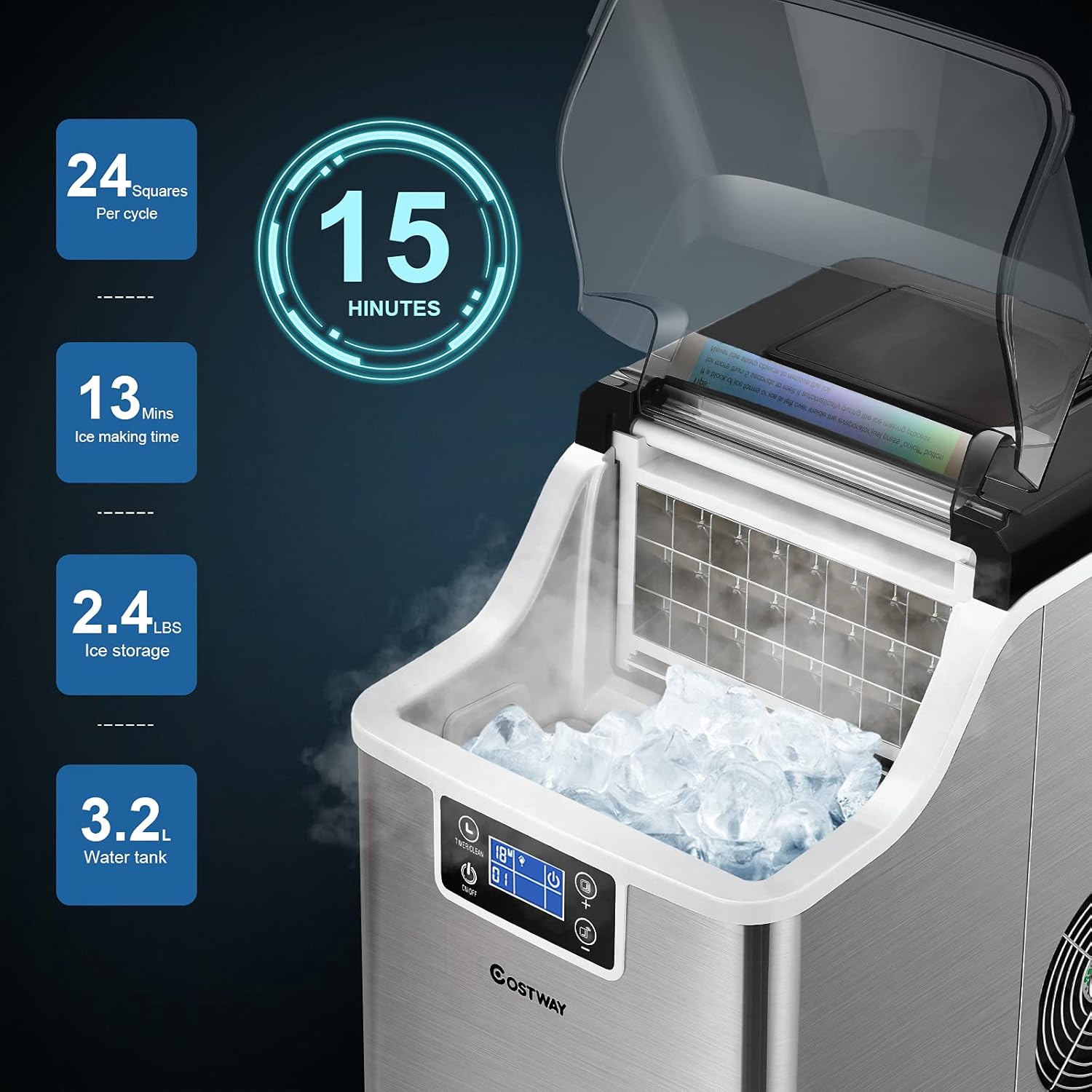 40LBS/24H Portable Compact Ice Machine with Auto Self-Cleaning Function B32166